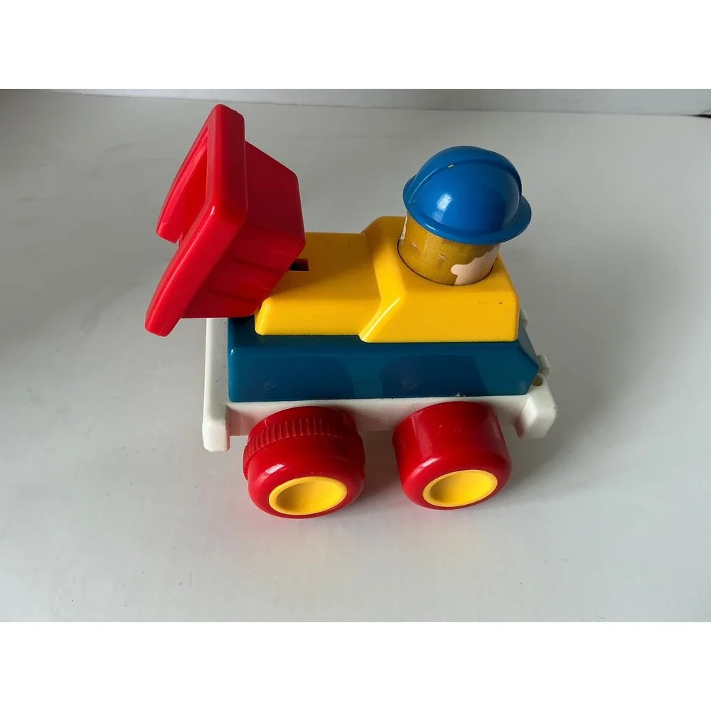 Vintage‎ Dump Truck Toy Construction Worker Driver Primary Colors 5in